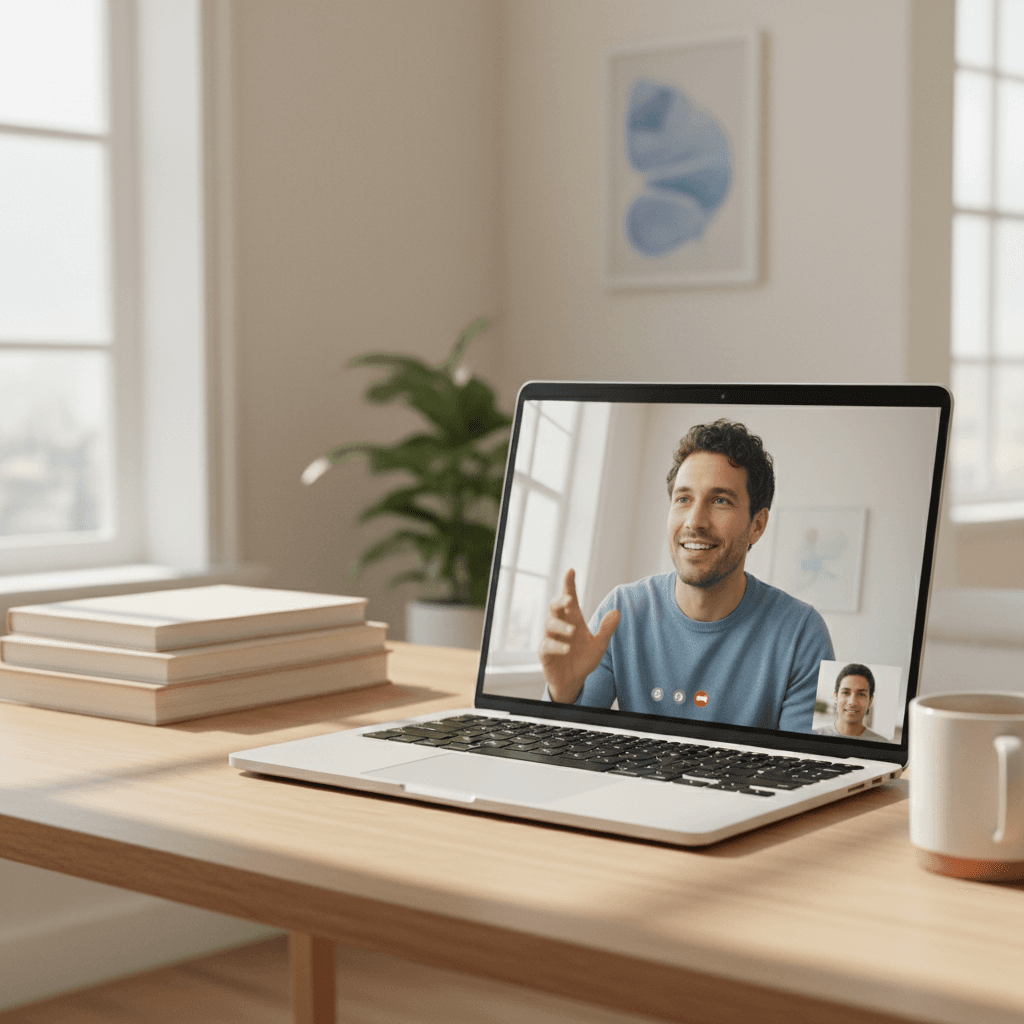 Two professionals engaged in a video call conversation